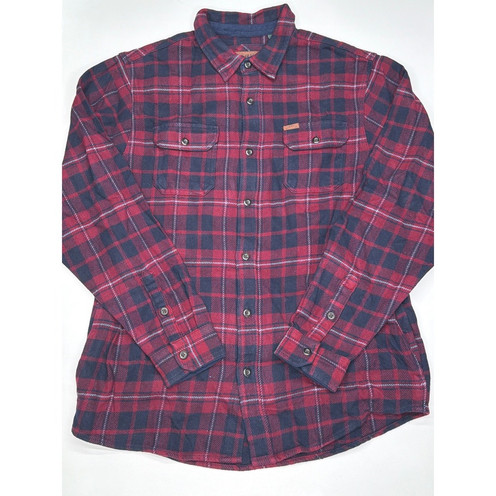 ORVIS Mens Flannel Plaid Long Sleeve Button Up Shirt Red Navy Blue Large
